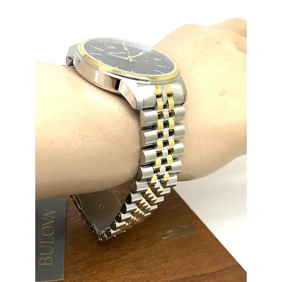 Bulova Mens Watch 98D163 Black Dial Diamond Accent Quartz Two Tone Steel - Picture 12 of 14